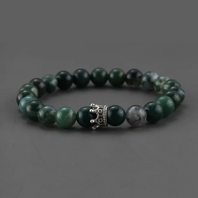 2pcs Charm paired Bracelet for Men gold Crown Women's Bracelets Natural Stone Beads Wristband Boho Couple Bracelet Gifts Friends