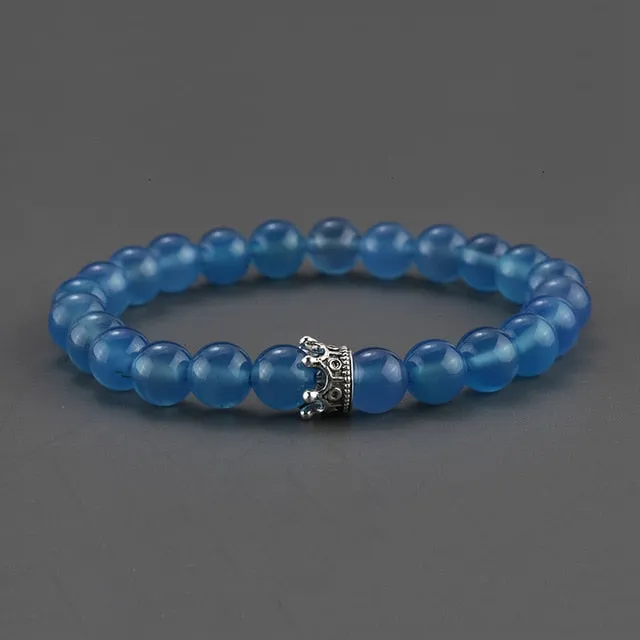 2pcs Charm paired Bracelet for Men gold Crown Women's Bracelets Natural Stone Beads Wristband Boho Couple Bracelet Gifts Friends