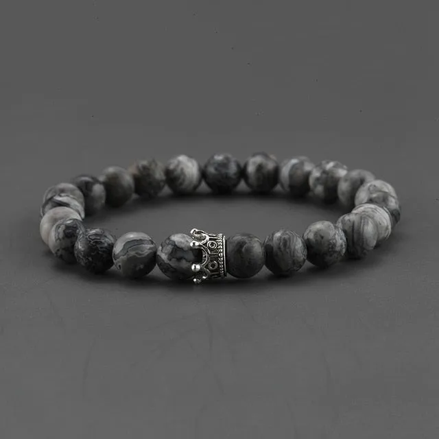 2pcs Charm paired Bracelet for Men gold Crown Women's Bracelets Natural Stone Beads Wristband Boho Couple Bracelet Gifts Friends