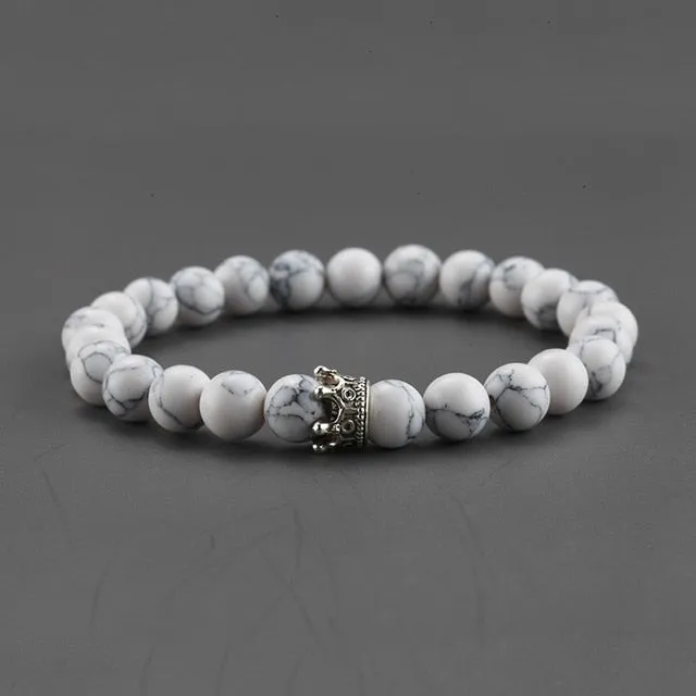 2pcs Charm paired Bracelet for Men gold Crown Women's Bracelets Natural Stone Beads Wristband Boho Couple Bracelet Gifts Friends
