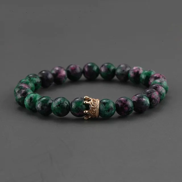 2pcs Charm paired Bracelet for Men gold Crown Women's Bracelets Natural Stone Beads Wristband Boho Couple Bracelet Gifts Friends