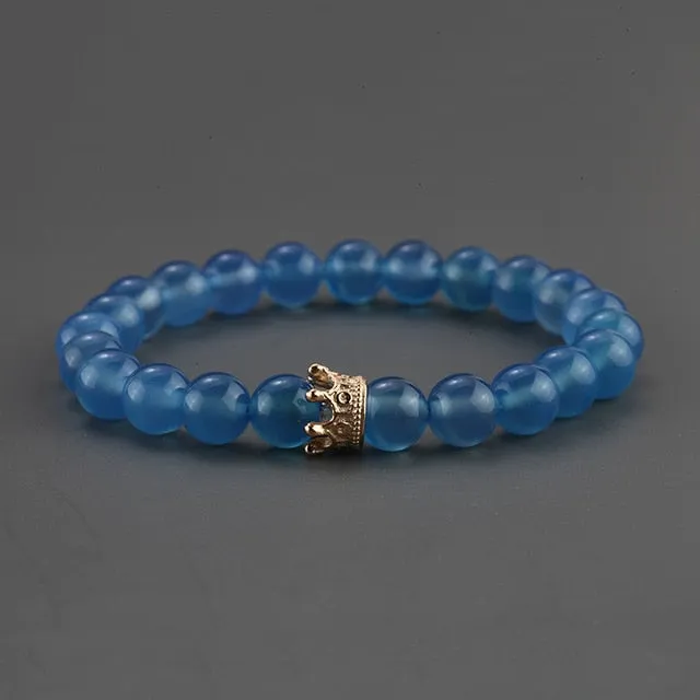 2pcs Charm paired Bracelet for Men gold Crown Women's Bracelets Natural Stone Beads Wristband Boho Couple Bracelet Gifts Friends
