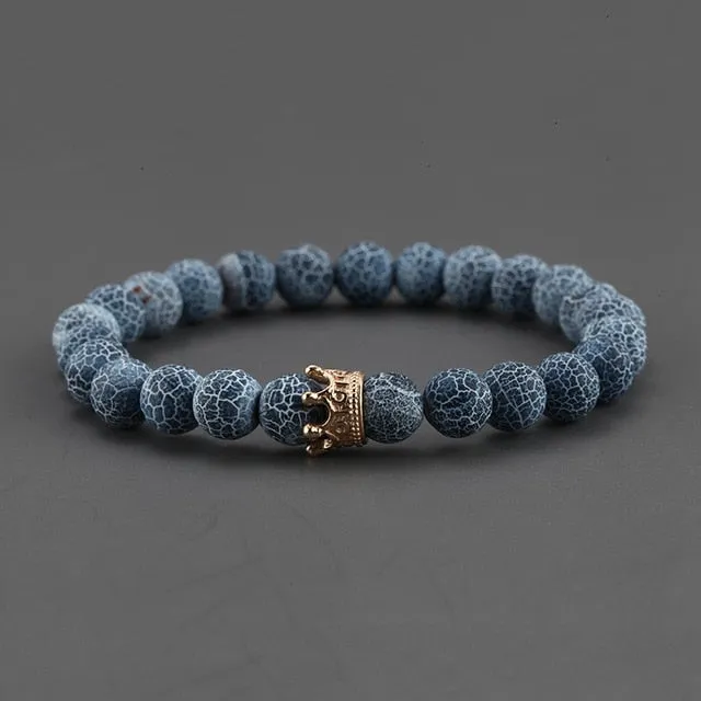 2pcs Charm paired Bracelet for Men gold Crown Women's Bracelets Natural Stone Beads Wristband Boho Couple Bracelet Gifts Friends