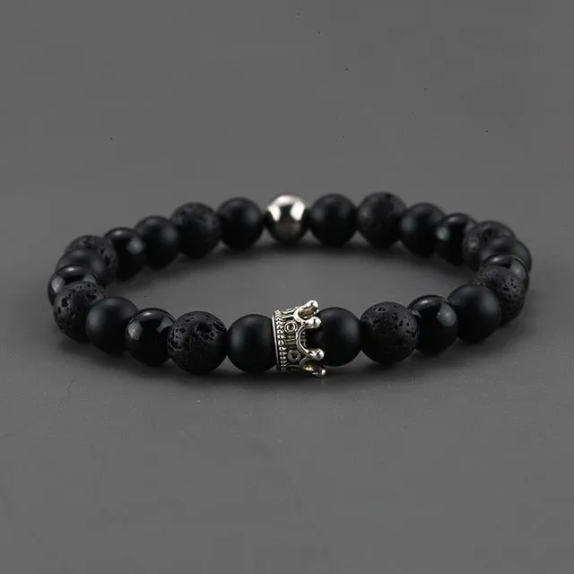 2pcs Charm paired Bracelet for Men gold Crown Women's Bracelets Natural Stone Beads Wristband Boho Couple Bracelet Gifts Friends