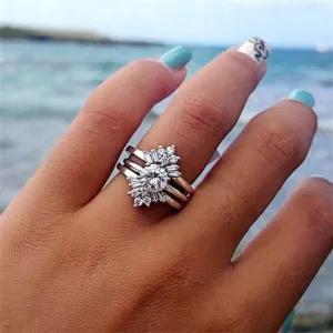 3 pc/set Silver Flower Rings Set