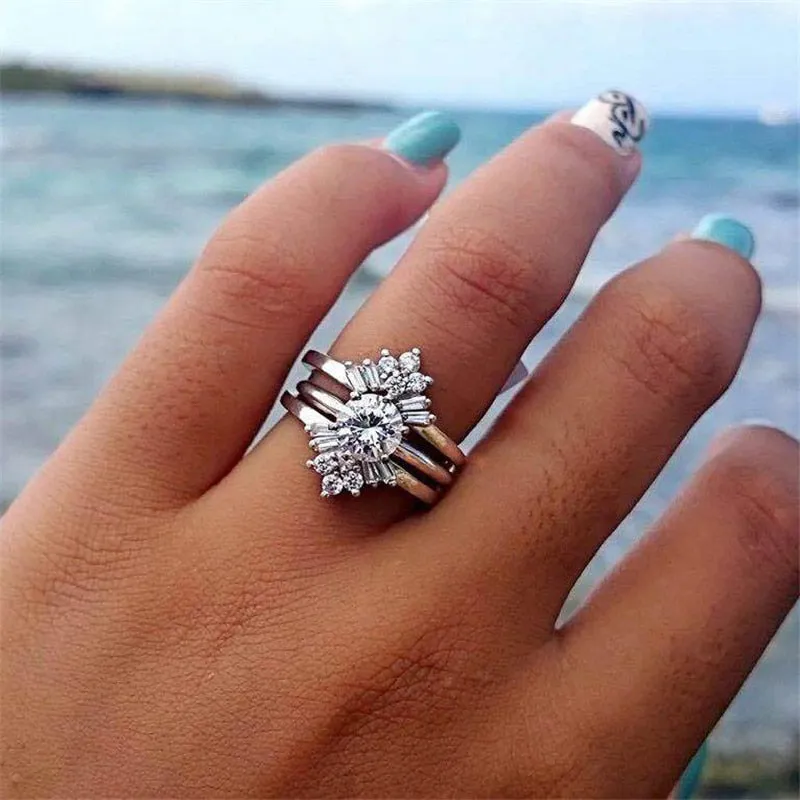 3 pc/set Silver Flower Rings Set