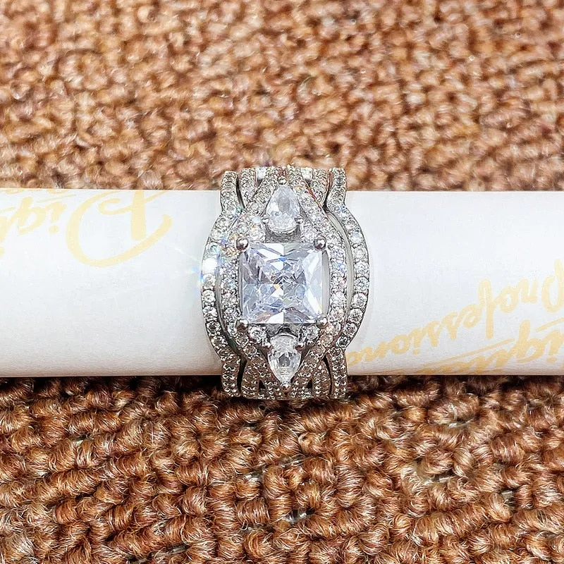 3PC Sapphire Wedding Ring Set for Women Engagement Jewelry