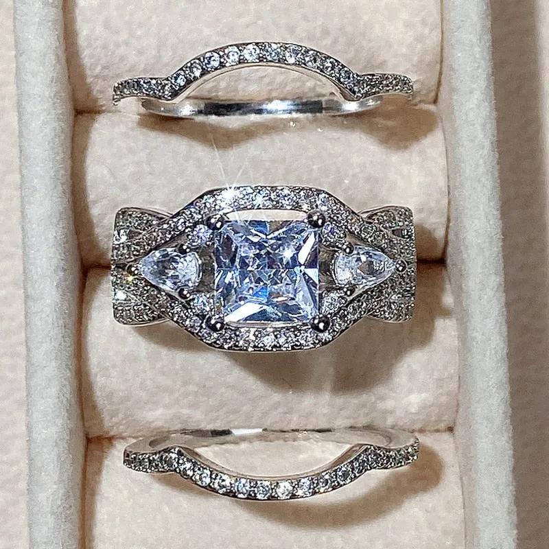 3PC Sapphire Wedding Ring Set for Women Engagement Jewelry