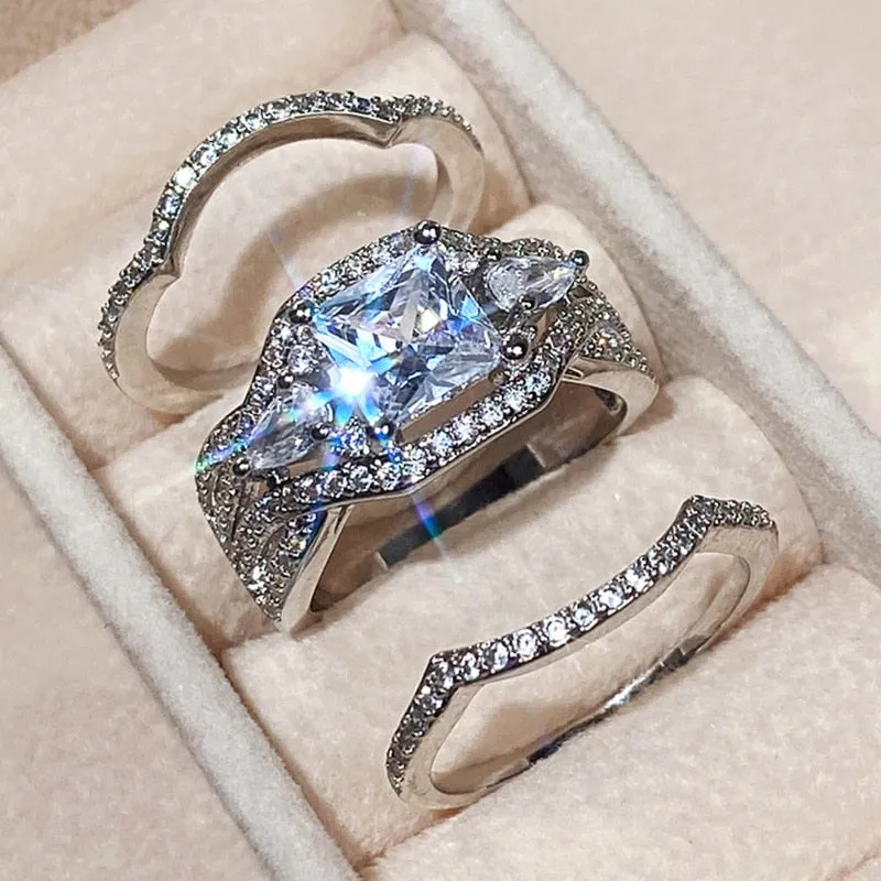 3PC Sapphire Wedding Ring Set for Women Engagement Jewelry