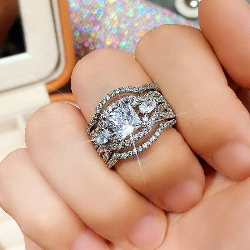 3PC Sapphire Wedding Ring Set for Women Engagement Jewelry