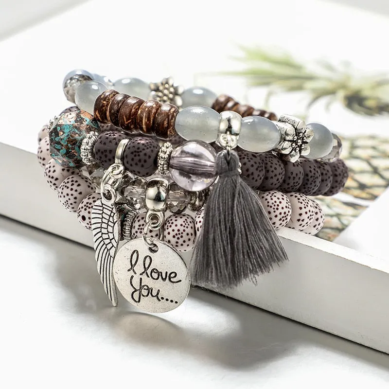 4pcs Bohemian Wing Tassel Bracelet Set