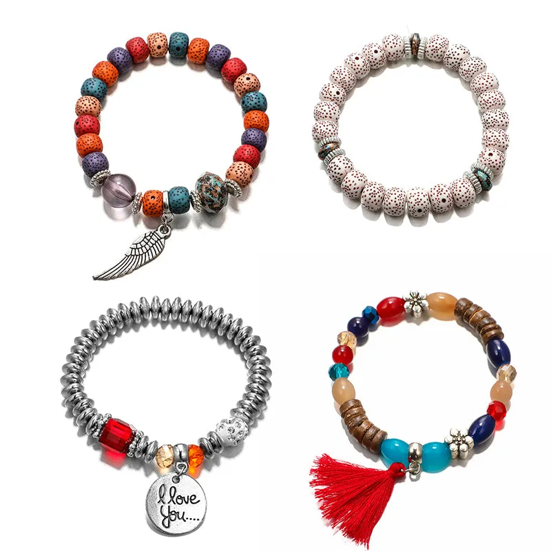4pcs Bohemian Wing Tassel Bracelet Set