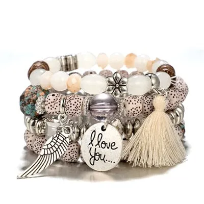 4pcs Bohemian Wing Tassel Bracelet Set