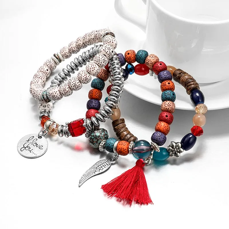 4pcs Bohemian Wing Tassel Bracelet Set