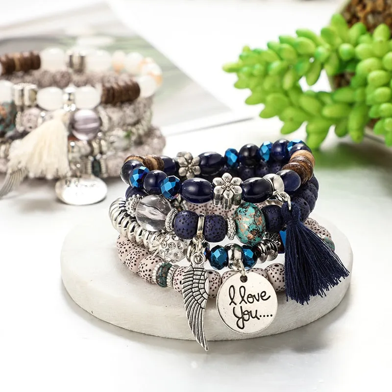 4pcs Bohemian Wing Tassel Bracelet Set