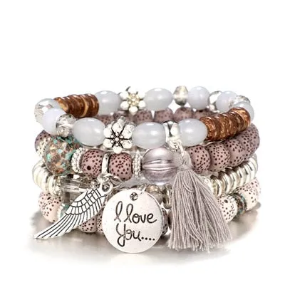 4pcs Bohemian Wing Tassel Bracelet Set