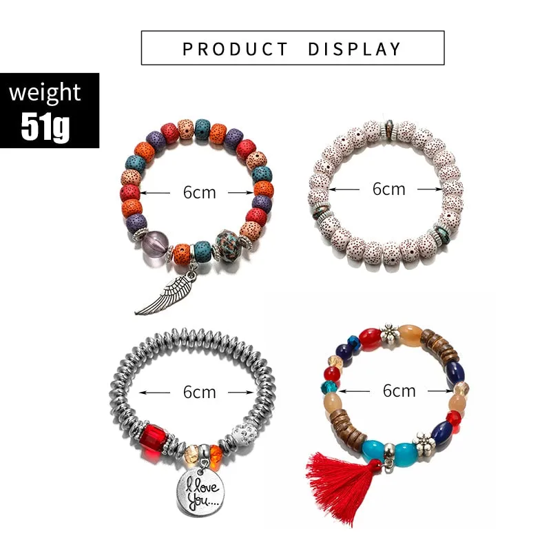 4pcs Bohemian Wing Tassel Bracelet Set