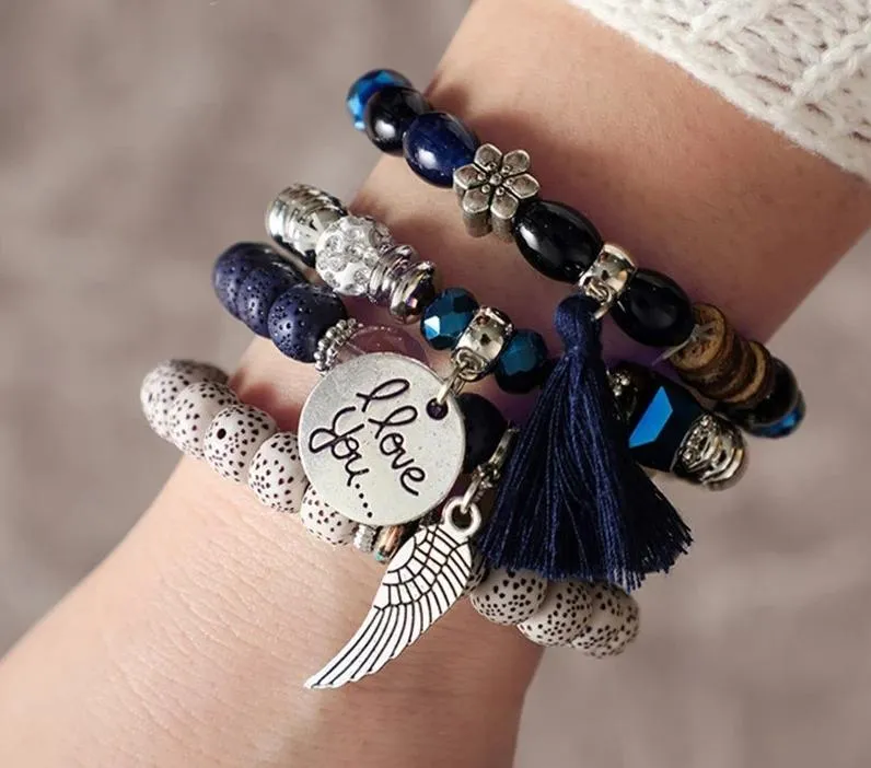 4pcs Bohemian Wing Tassel Bracelet Set