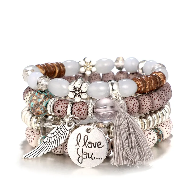 4pcs Bohemian Wing Tassel Bracelet Set