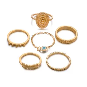6 pc/set Bohemian Gold Color Eye Flower Rings Set