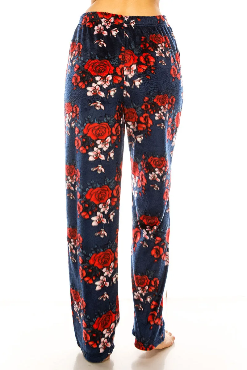 80139P 6 Piece Cozy & Stylish Loungewear for Women Flower Print Fleece Pants