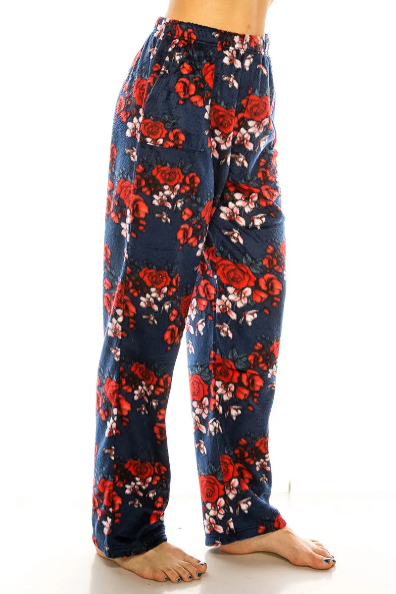 80139P 6 Piece Cozy & Stylish Loungewear for Women Flower Print Fleece Pants