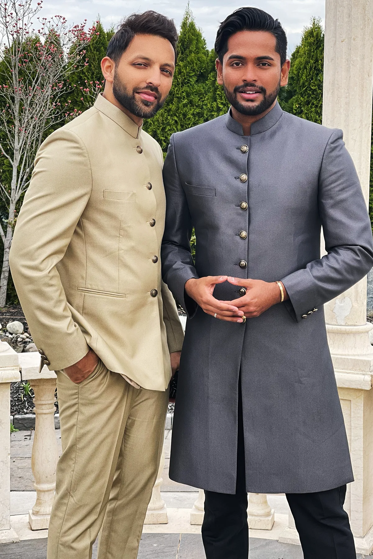 Aditya Madiraju In Our - Grey Self Textured Achkan set