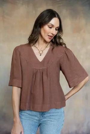 Amelie Linen Top (Washed Espresso)