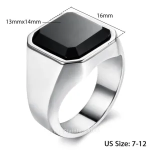 Black Carnelian Gold Tone Ring Stainless Steel Square Shape Royal Jewelry