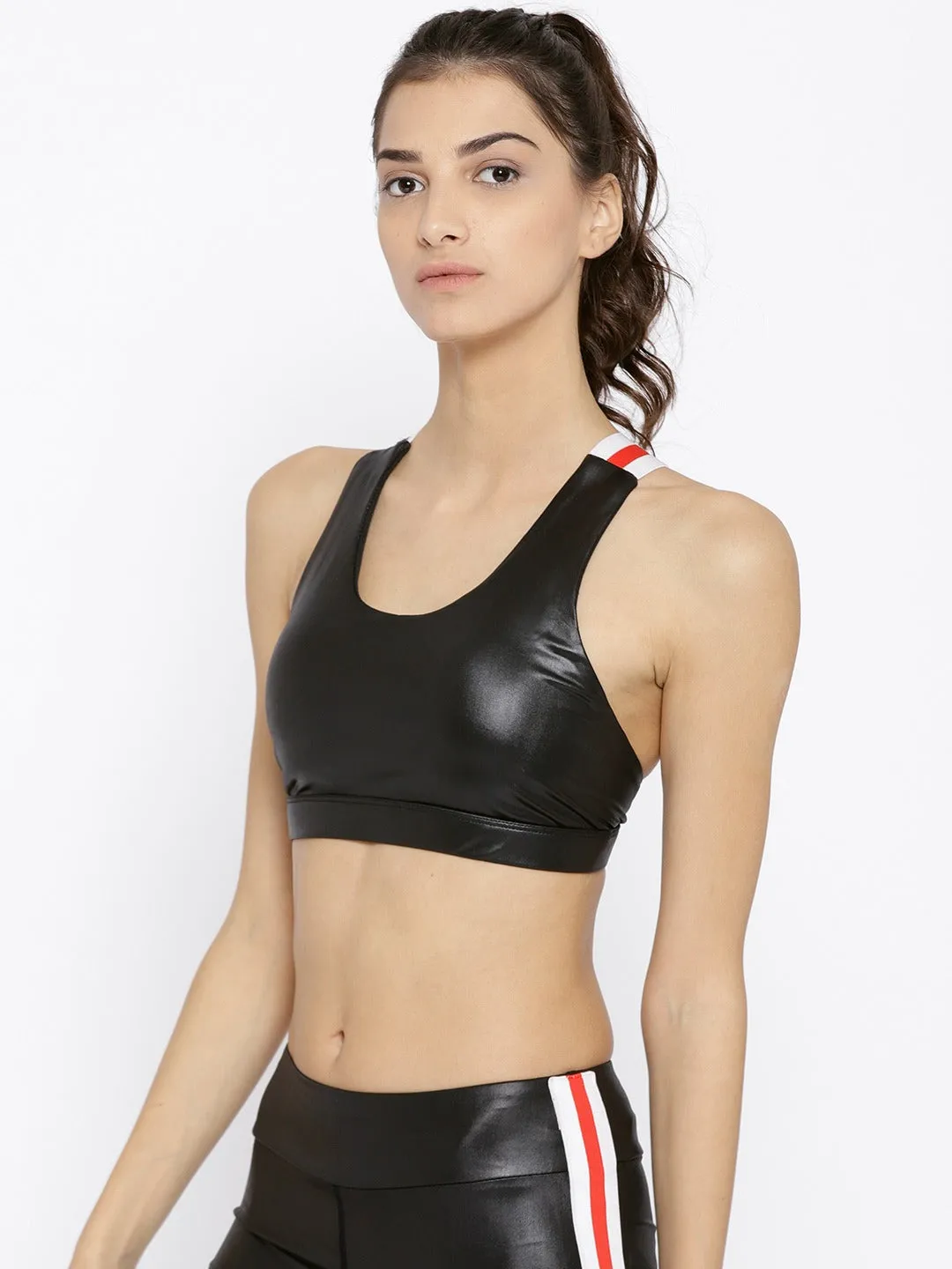 Black Solid Non-Wired Lightly Padded Coated Sports