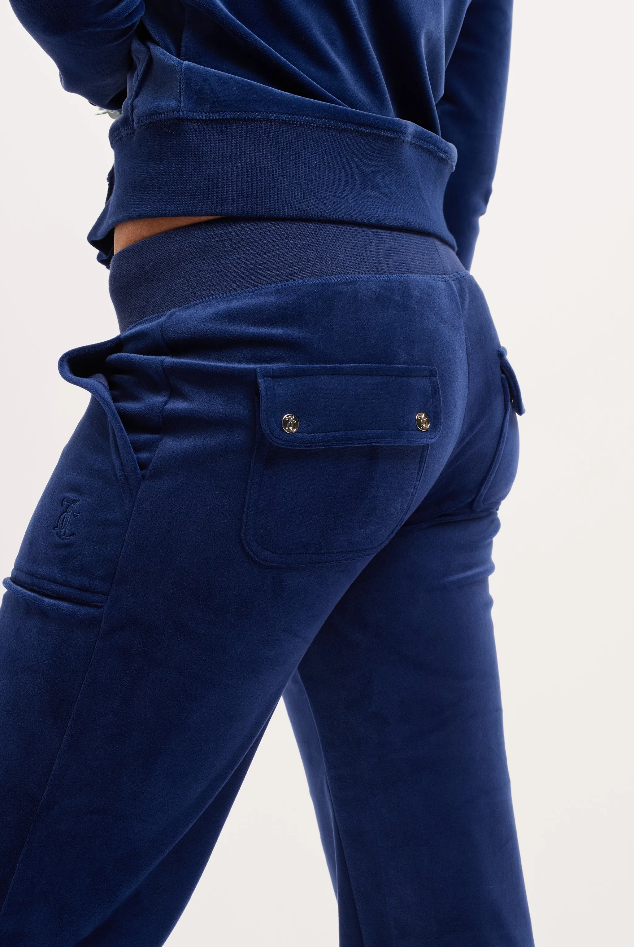 BLUE DEPTHS LOW RISE VELOUR TRACK PANTS