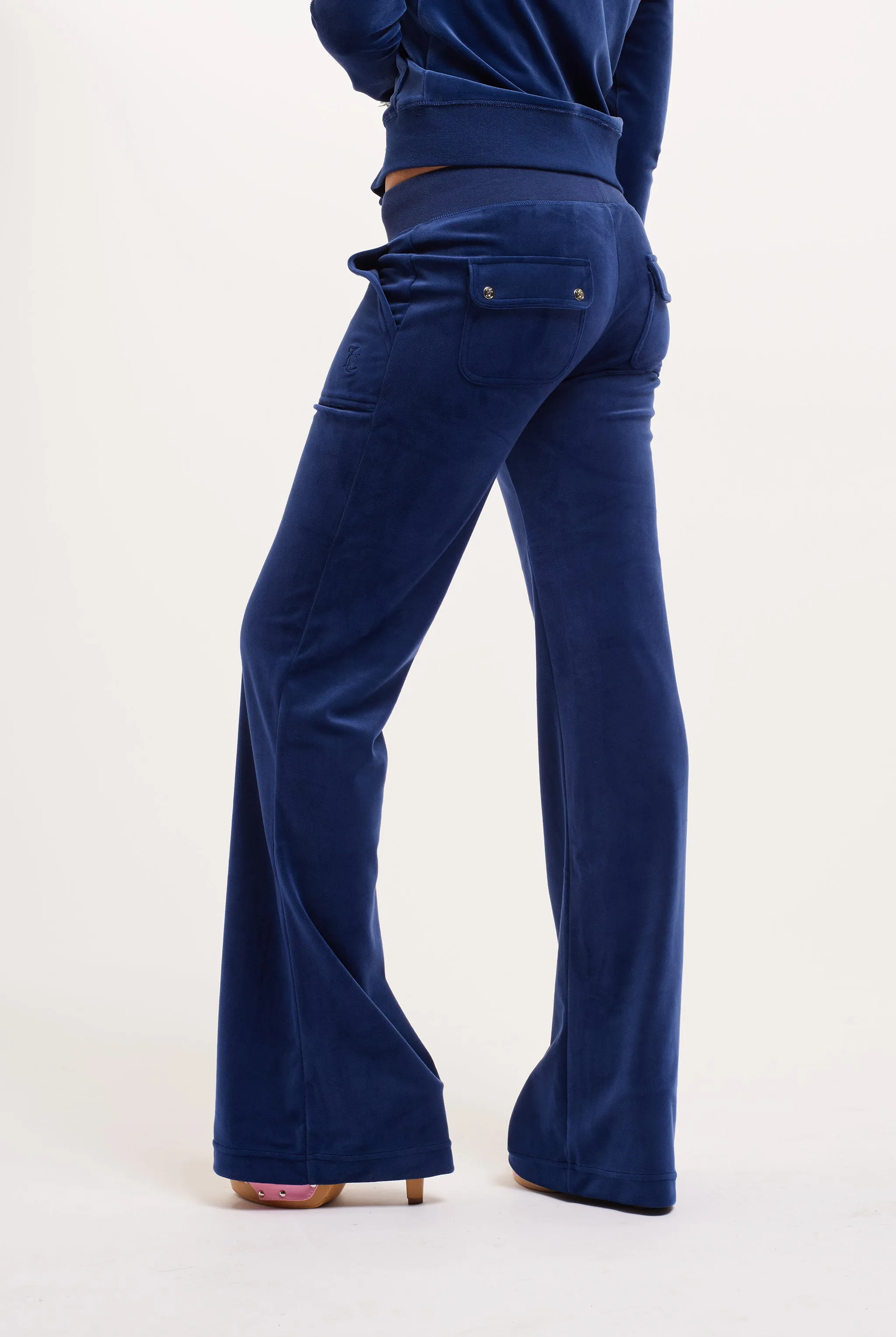 BLUE DEPTHS LOW RISE VELOUR TRACK PANTS