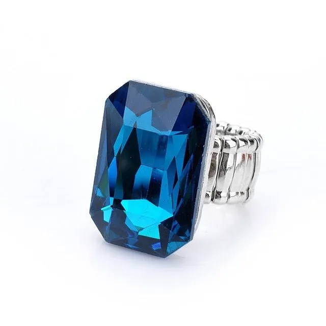 Blue Topaz Gemstone Ring for Women Elastic Engagement Jewelry