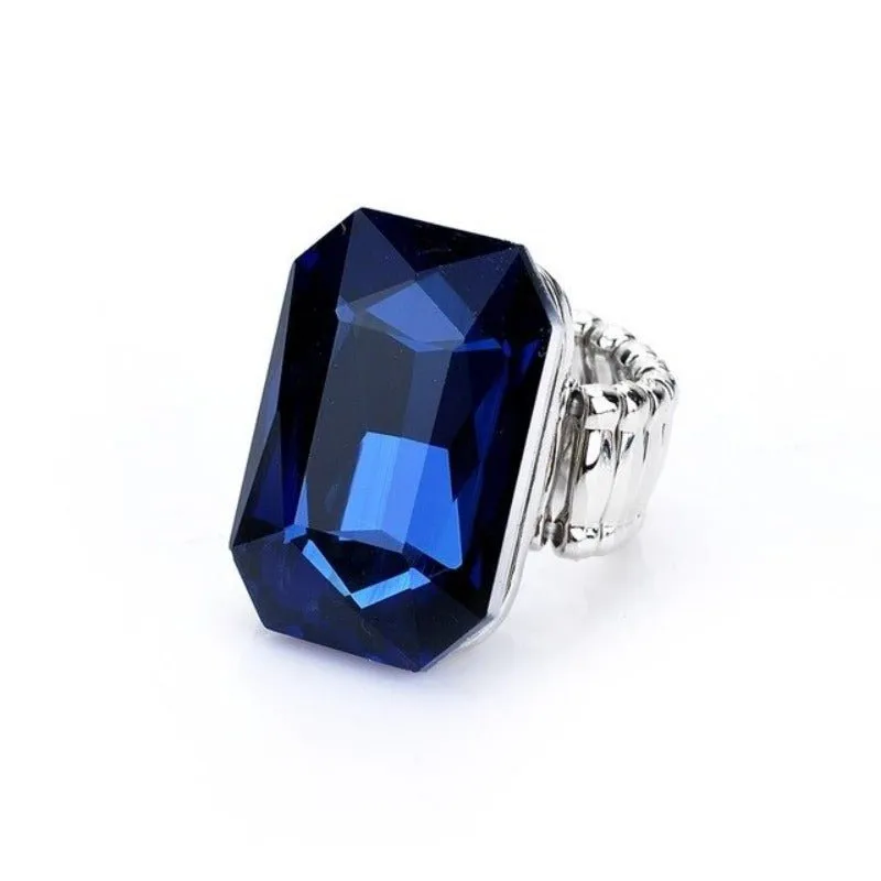 Blue Topaz Gemstone Ring for Women Elastic Engagement Jewelry