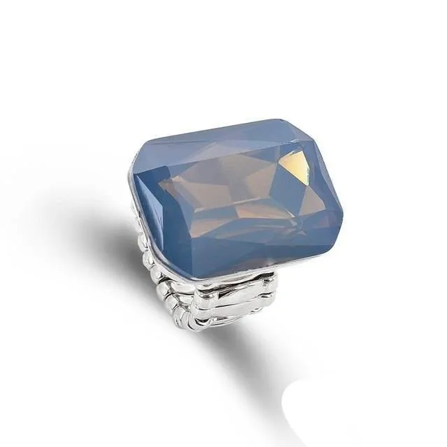 Blue Topaz Gemstone Ring for Women Elastic Engagement Jewelry