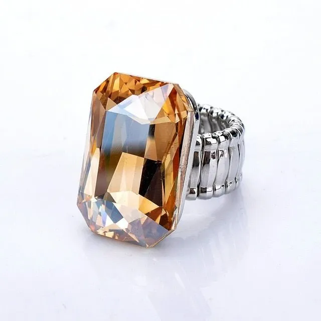 Blue Topaz Gemstone Ring for Women Elastic Engagement Jewelry