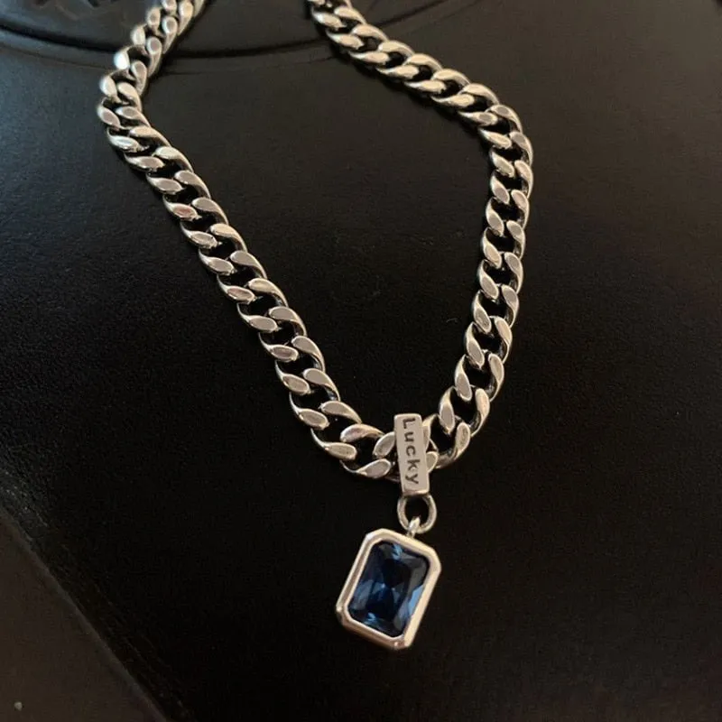 Blue Zircon Chain Punk Necklace for Women Party Jewelry Gift