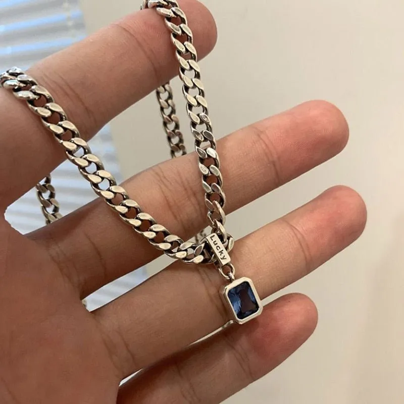 Blue Zircon Chain Punk Necklace for Women Party Jewelry Gift