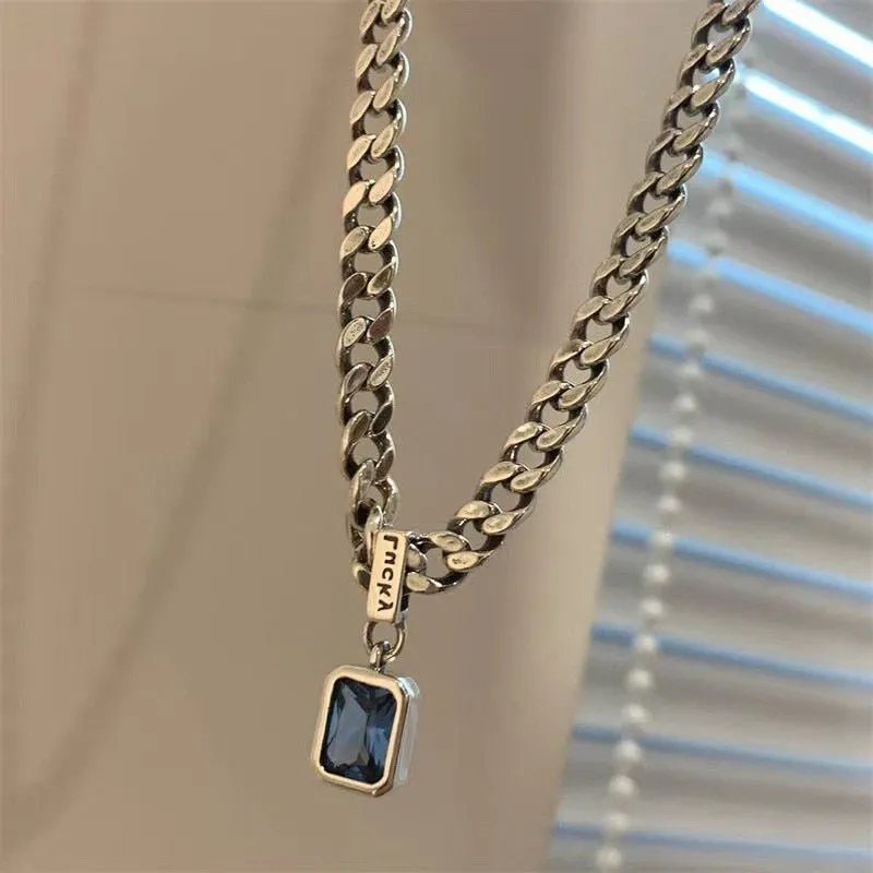 Blue Zircon Chain Punk Necklace for Women Party Jewelry Gift