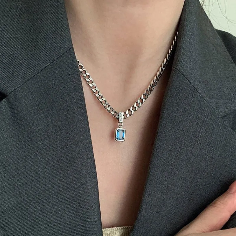Blue Zircon Chain Punk Necklace for Women Party Jewelry Gift