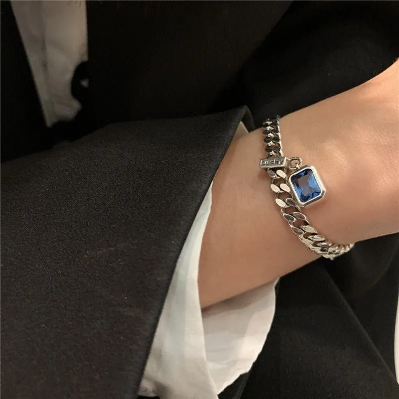 Blue Zircon Chain Punk Necklace for Women Party Jewelry Gift