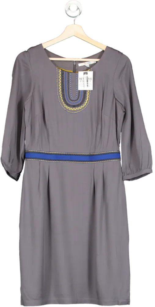 Boden Pewter Carla Embroidered detail Tunic Dress UK 10 L