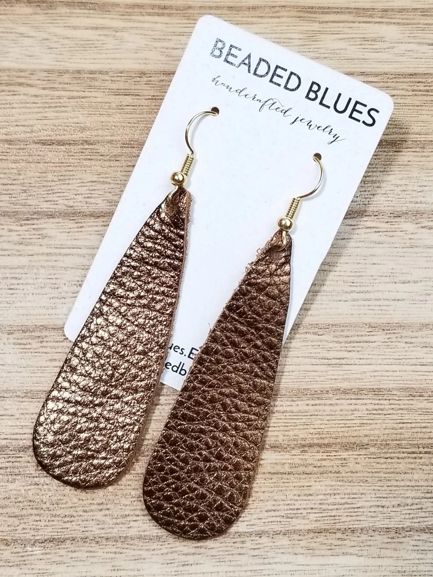 Bronze Shimmer Textured Oblong Teardrop Leather Earrings