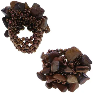 Brown Faux Crystal Seed Bead Elastic Ring