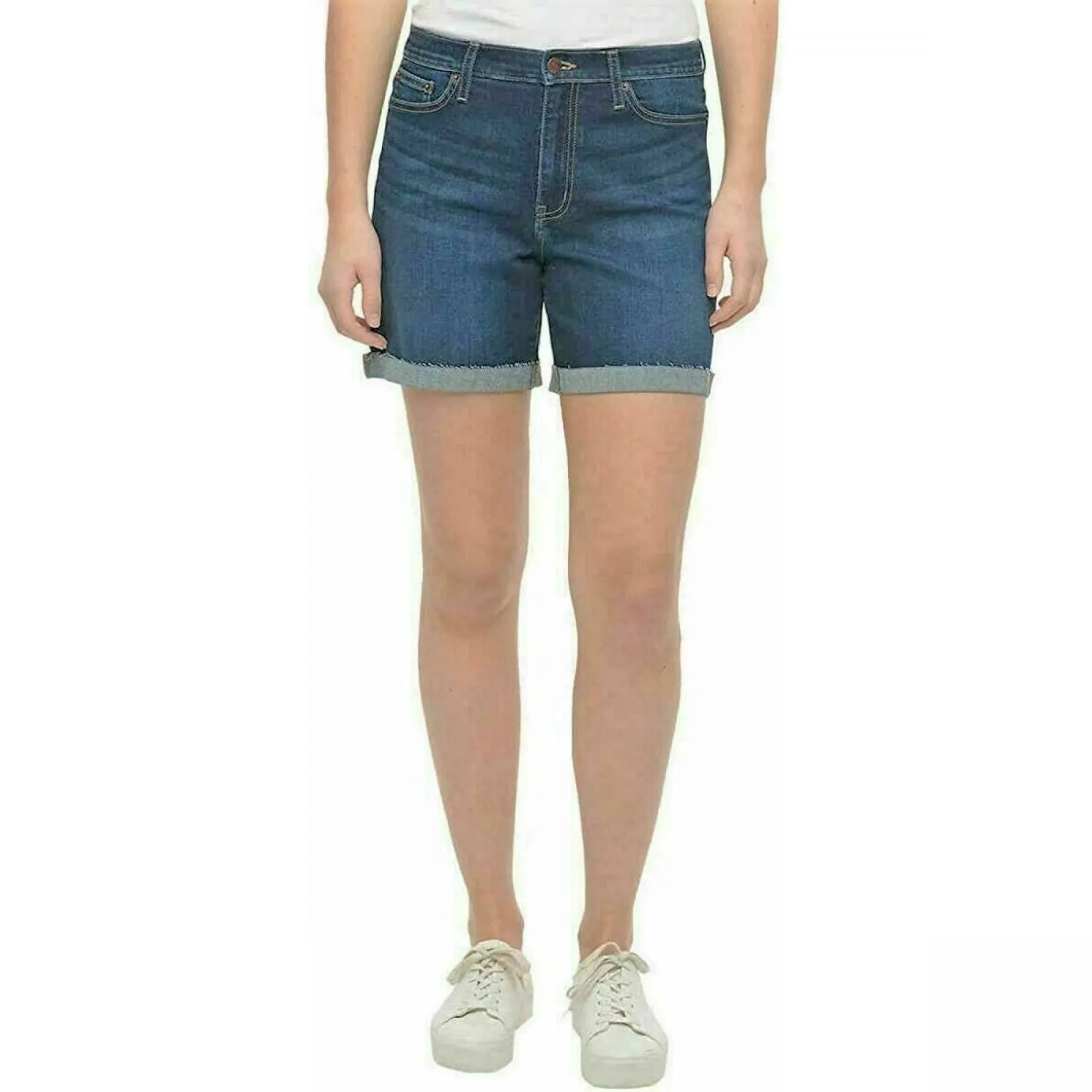 Calvin Klein Jeans Women's Stretch Roll Cuff Denim Shorts Midtone Blue 12