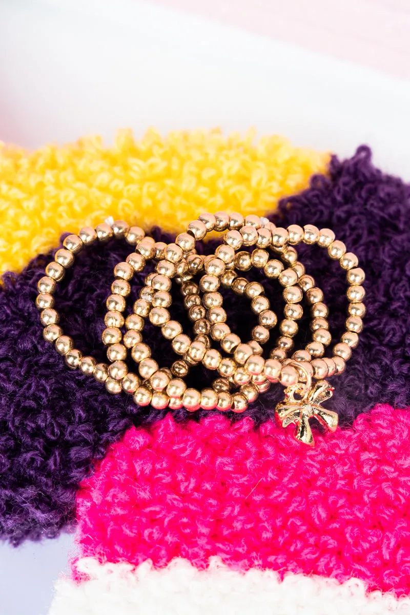 Charming Coquette Goldtone Beaded Ring Set
