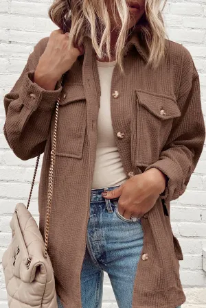 Chestnut Corduroy Button Shacket