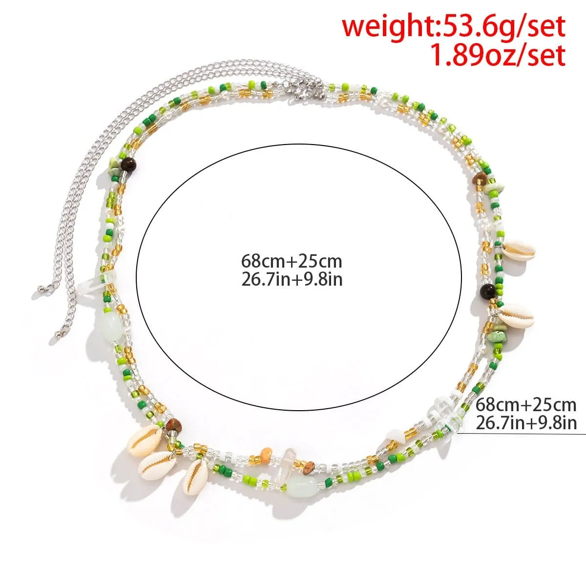 Chic Layered Natural Stone Charm Cowry Tassel Seed Beaded Belly Chain Set