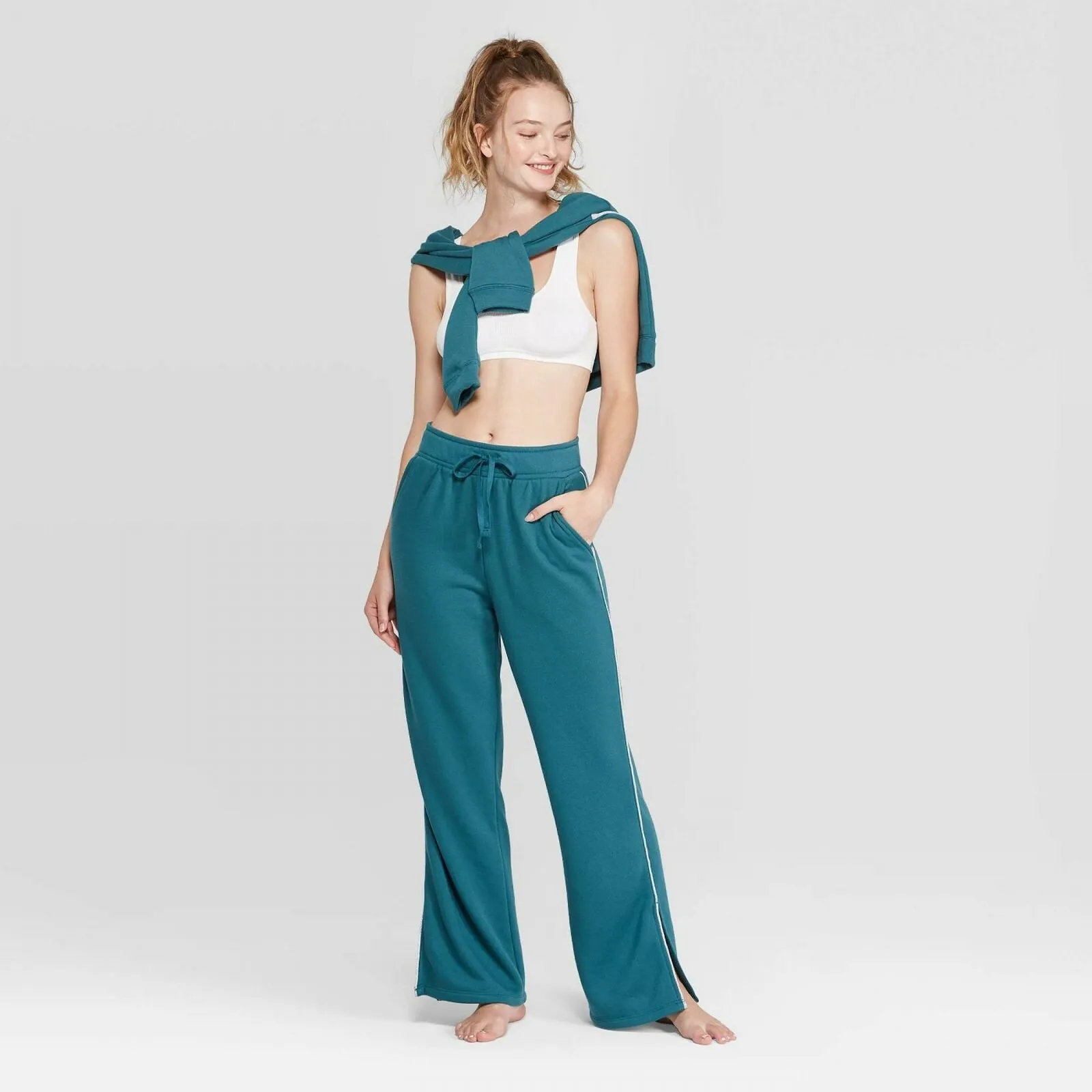 Colsie Women's Fleece Wide Leg Lounge Pant With Side Slit