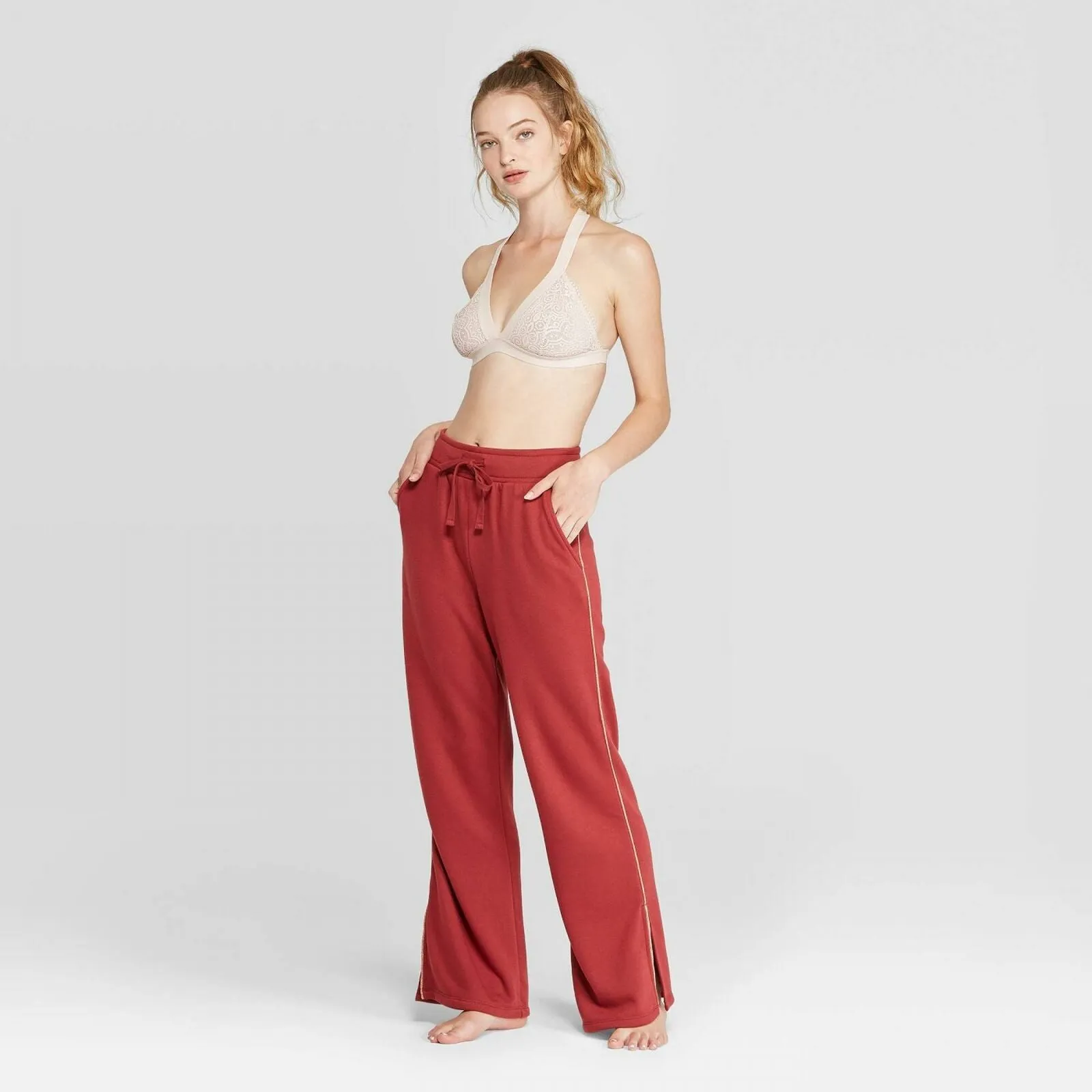 Colsie Women's Fleece Wide Leg Lounge Pant With Side Slit